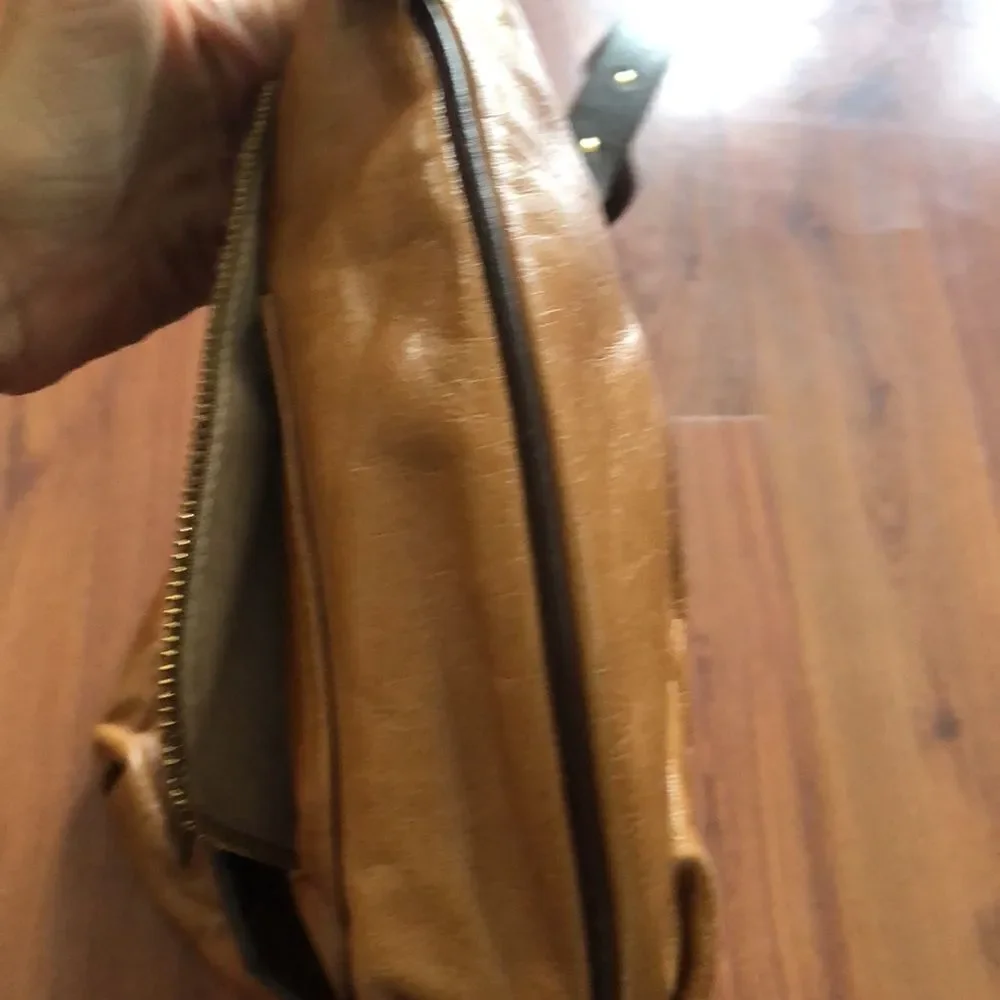 Sondra Roberts Tan, Brown & White Hobo Bag with Haircalf Accents